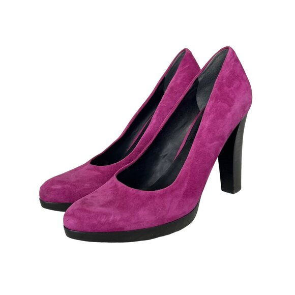 Nine West Jennet Slip On Pumps Women 8.5 Purple Fushia Pink Suede Leather Career - Picture 1 of 9